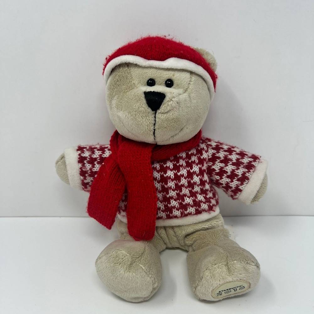 Starbucks Bearista Plush 2018 Houndstooth Sweater‎ Christmas Holiday Stuffed Toy